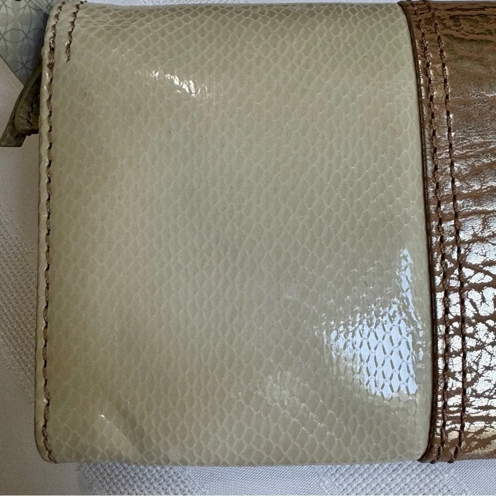 Fossil SL9966 Bone Cream Leather Clutch Wallet Bronze Python Print Organizer NWT